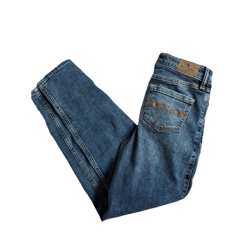abercrombie kids SLIM Med Wash Ripped High Rise Mini Mom Jean Sz 11-12